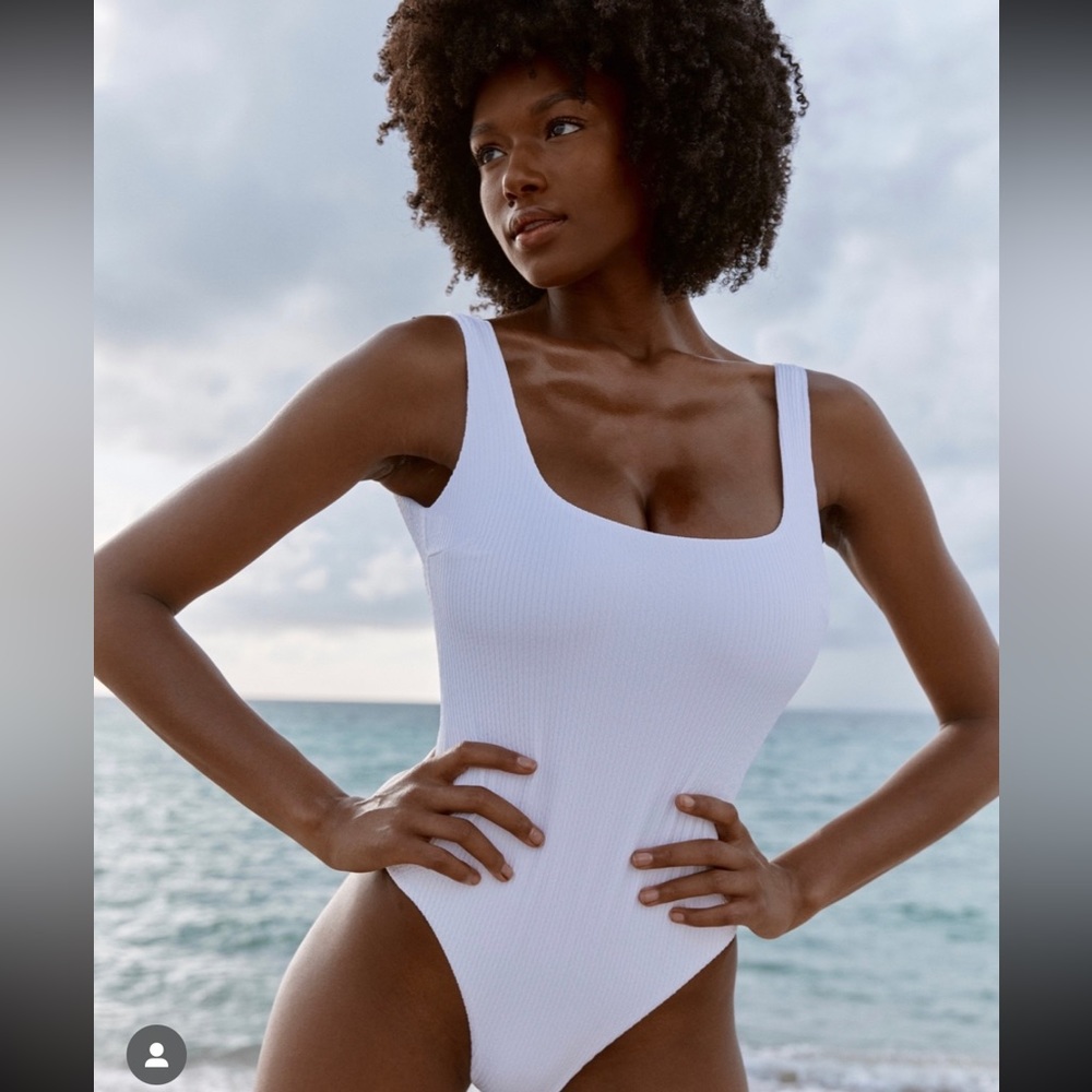 Monday swim white ribbed one piece